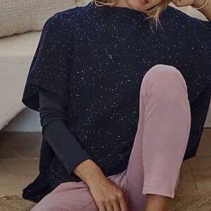 J. Jill Navy Ribbed Poncho Sweater